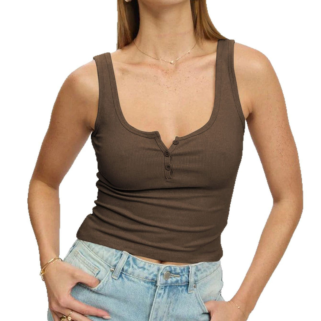 Damen körperbetontes Ripp-Top mit Knopfleiste und weitem Ausschnitt Heidi-Mode