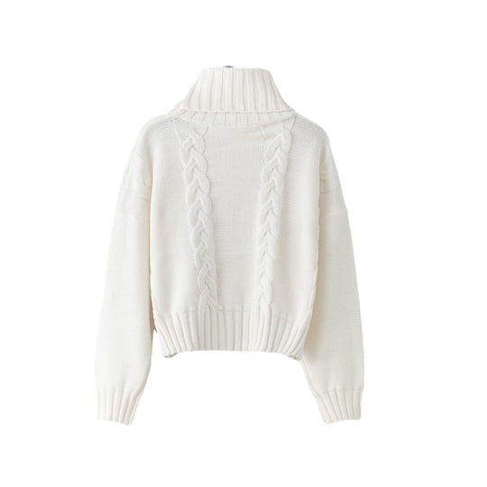 Damen Grobstrickpullover mit hohem Kragen und einzigartigem Zopfmuster Heidi-Mode