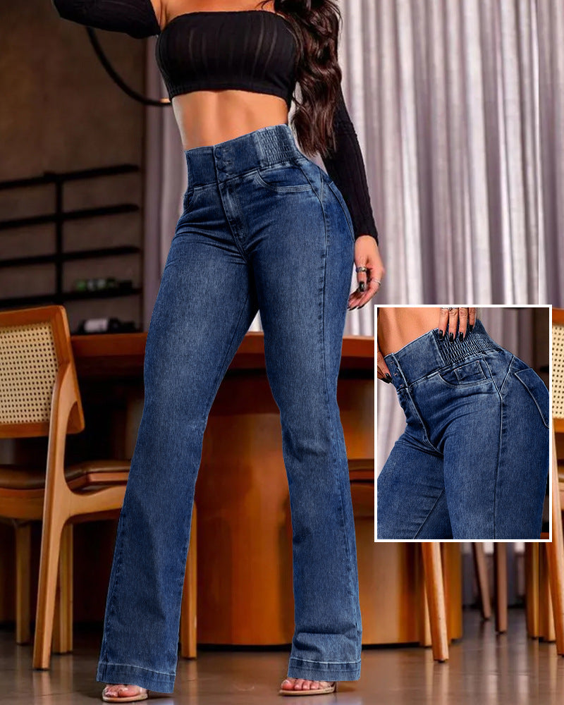 Damen Hochtaillierte Jeans mit weitem Bein Heidi-Mode