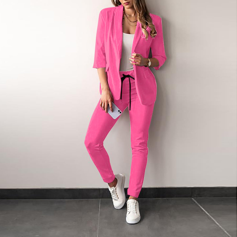 Damen elegantes und modernes Anzug-Set mit tailliertem Blazer und schmalen Hosen Heidi-Mode
