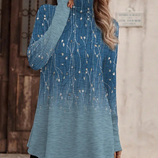 Damen Tunika mit floralem Design und hohem Kragen Heidi-Mode