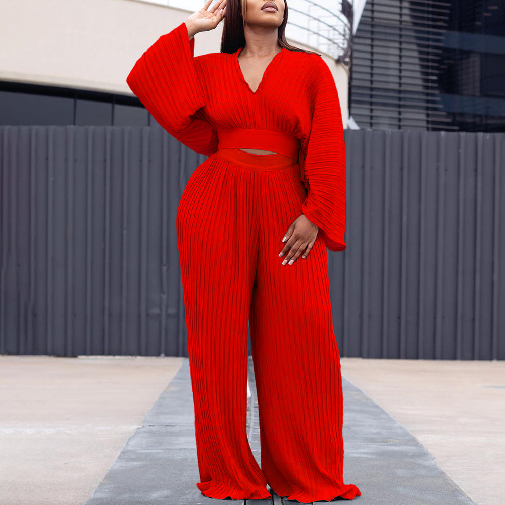 Damen Plissierter Jumpsuit mit Oversize-Ärmeln Heidi-Mode