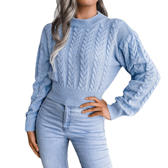 Damen Strickpullover im modernen Zopfmuster mit engem Bund Heidi-Mode