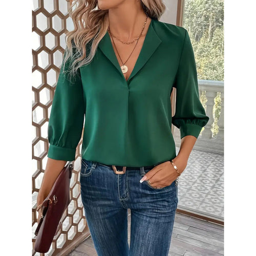 Damen Elegante Viskosebluse mit 3/4-Ärmeln und V-Ausschnitt Heidi-Mode