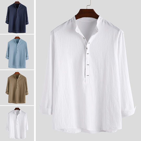 Herren Langarm-Henley-Hemd mit feinen Knopfdetails und lässigem Schnitt Heidi-Mode