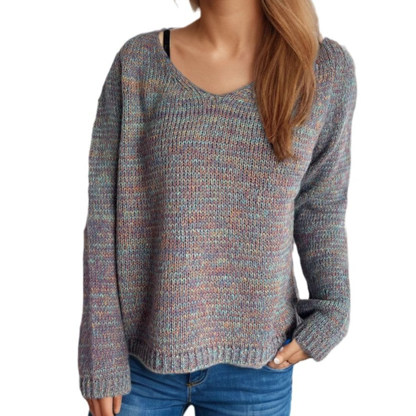 Damen lässiger V-Ausschnitt Pullover mit strukturiertem Maschenmuster Heidi-Mode