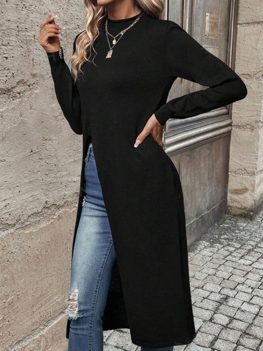 Damen elegantes Strickkleid mit seitlichen Schlitzen Heidi-Mode