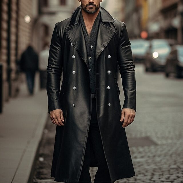 Herren Eleganter, glänzender Trenchcoat mit abnehmbarem Kragen Heidi-Mode
