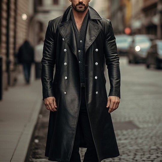 Herren Eleganter, glänzender Trenchcoat mit abnehmbarem Kragen Heidi-Mode