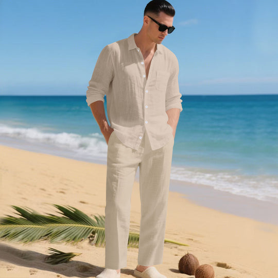 Herren leichtes Leinen-Outfit mit stilvollem Hemd und eleganter Hose Heidi-Mode