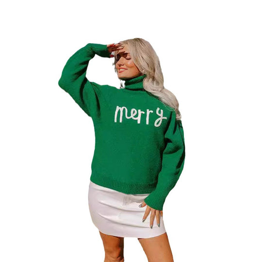 Damen Rollkragenpullover mit lustigem Weihnachtsmotiv Heidi-Mode