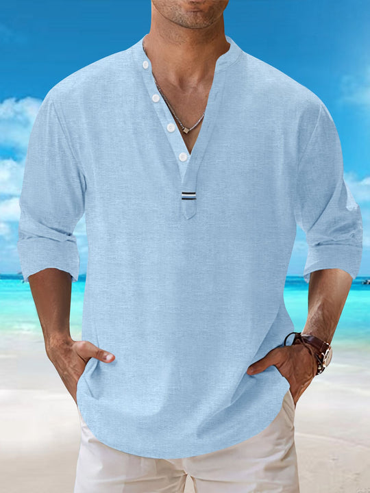 Herren Langarmshirt mit modischer Knopfleiste und elegantem Kragen Heidi-Mode