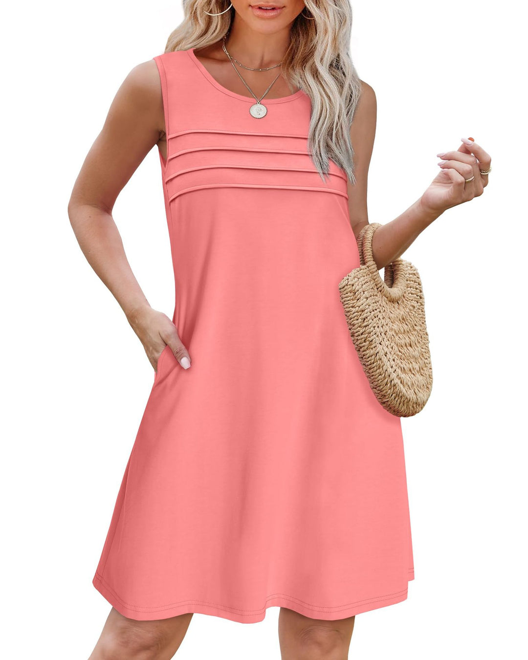 Damen Sommerkleid mit eleganter Faltenstruktur und praktischen Eingrifftaschen Heidi-Mode