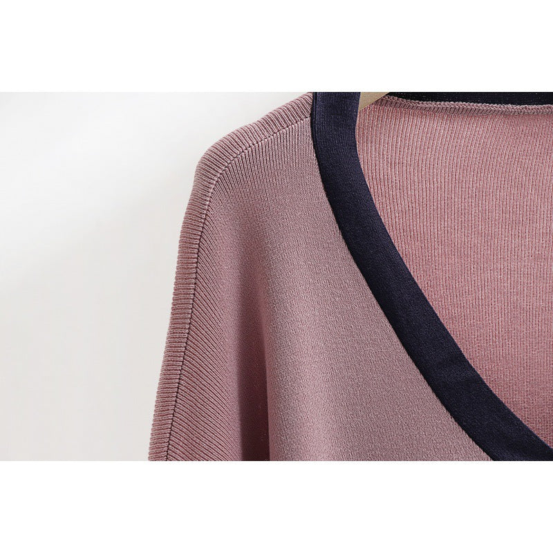 Damen elegantes Strick-Kombinationsset mit tiefem V-Ausschnitt und Kontrastdetails Heidi-Mode