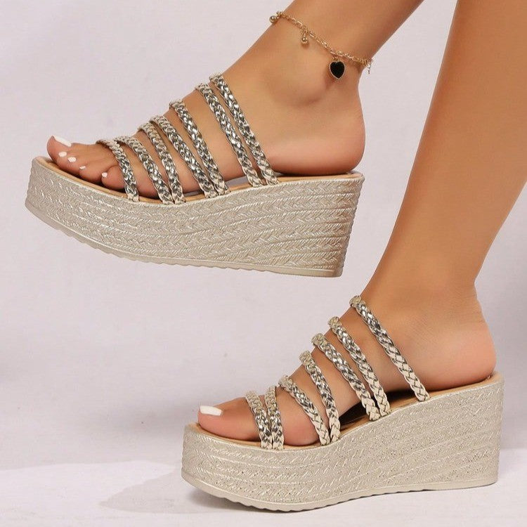 Damen Plateau-Sandalen mit geflochtenem Riemen-Detail Heidi-Mode