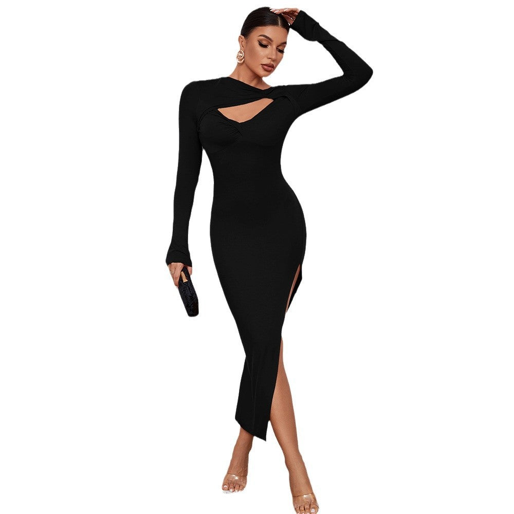 Damen Figurbetontes Kleid mit langen Ärmeln und Cut-Out Detail Heidi-Mode