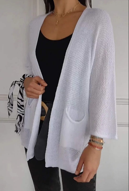 Damen lässige Strickjacke mit offener Vorderseite und praktischen Taschen Heidi-Mode