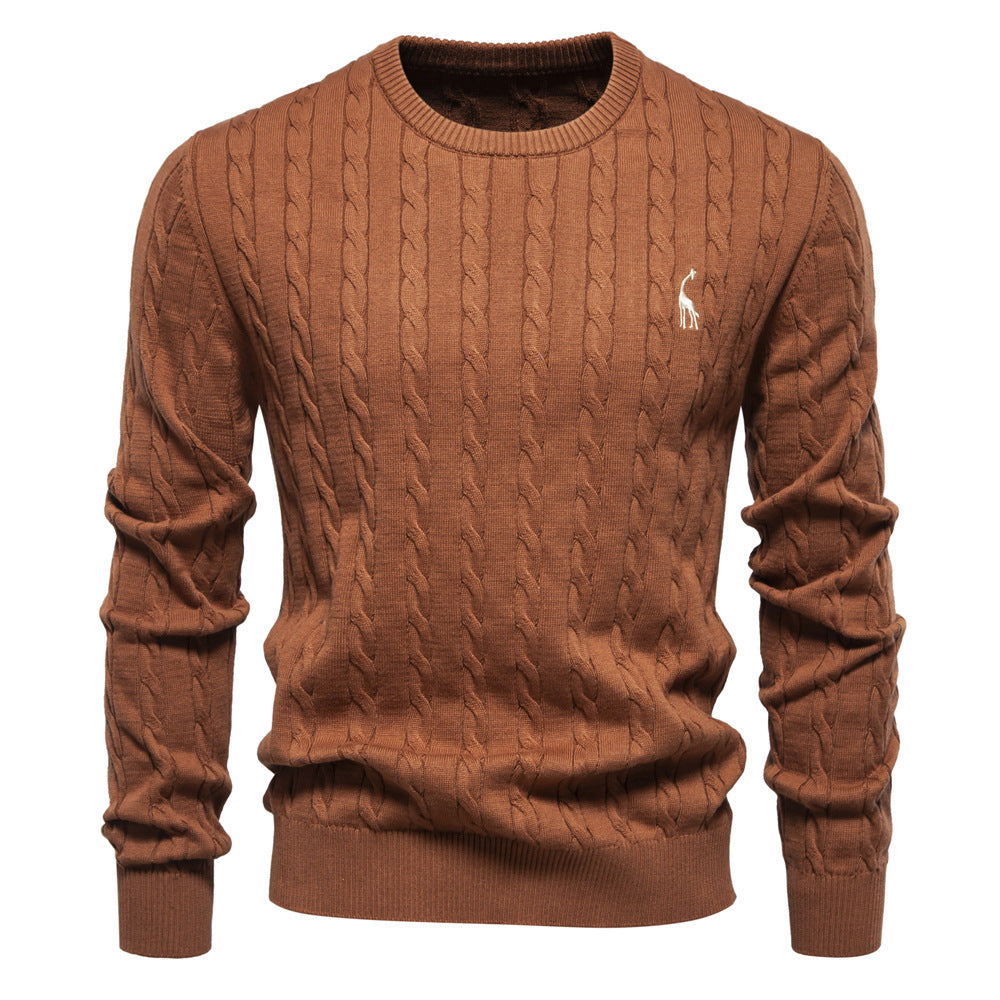 Herren Strickpullover mit Zopfmuster und Rundhalsausschnitt Heidi-Mode