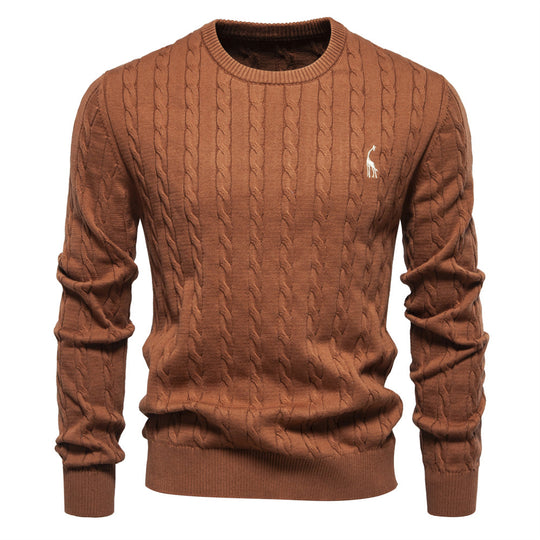 Herren Strickpullover mit Zopfmuster und Rundhalsausschnitt Heidi-Mode