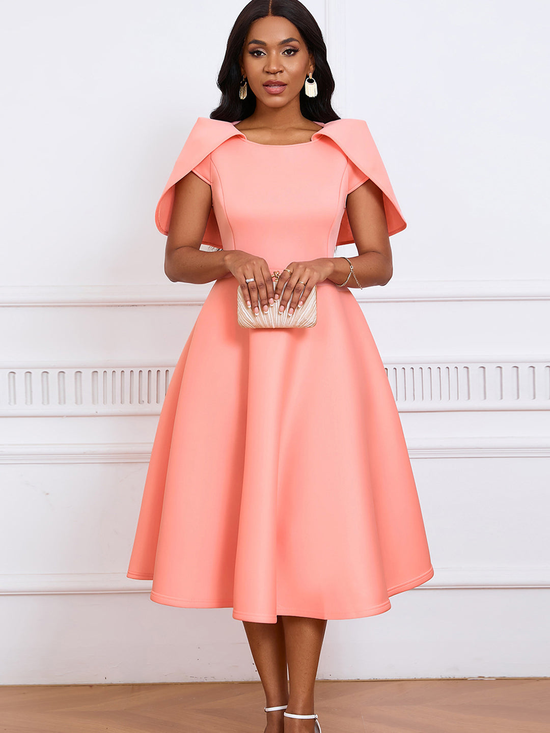 Damen elegante Abendkleid mit übergroßen Ärmel Heidi-Mode