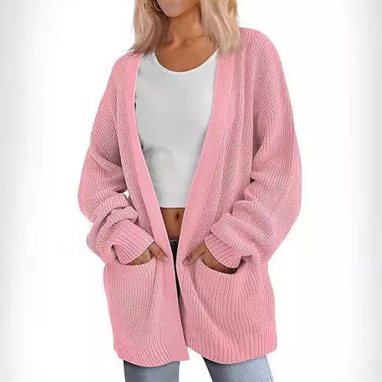 Damen Grobstrick Cardigan mit offenem Schnitt und praktischen Taschen Heidi-Mode