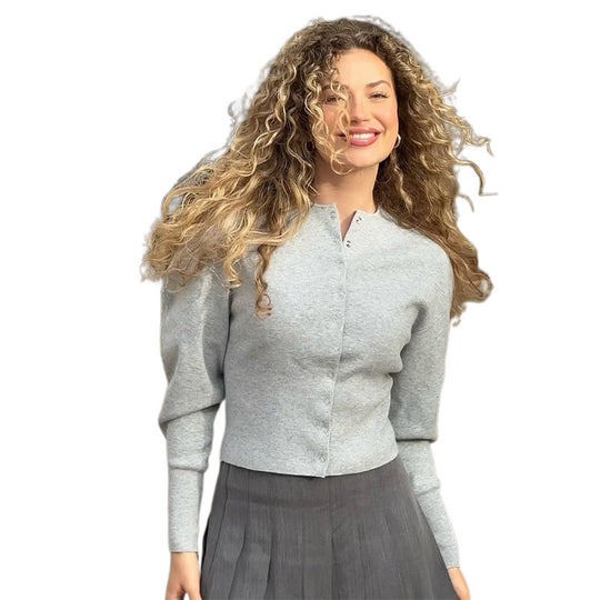 Damen modische Strickjacke mit plissierten Ärmeln und Knopfdetails Heidi-Mode