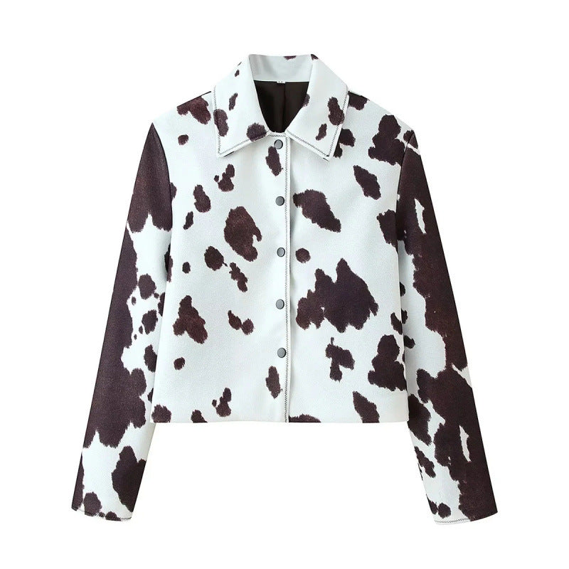 Damen Kunstlederjacke mit modernem Kuhfleckenmuster Heidi-Mode
