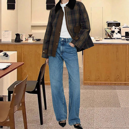 Damen Karierte Utility-Jacke mit praktischem Button-Detail und lässigem Schnitt Heidi-Mode