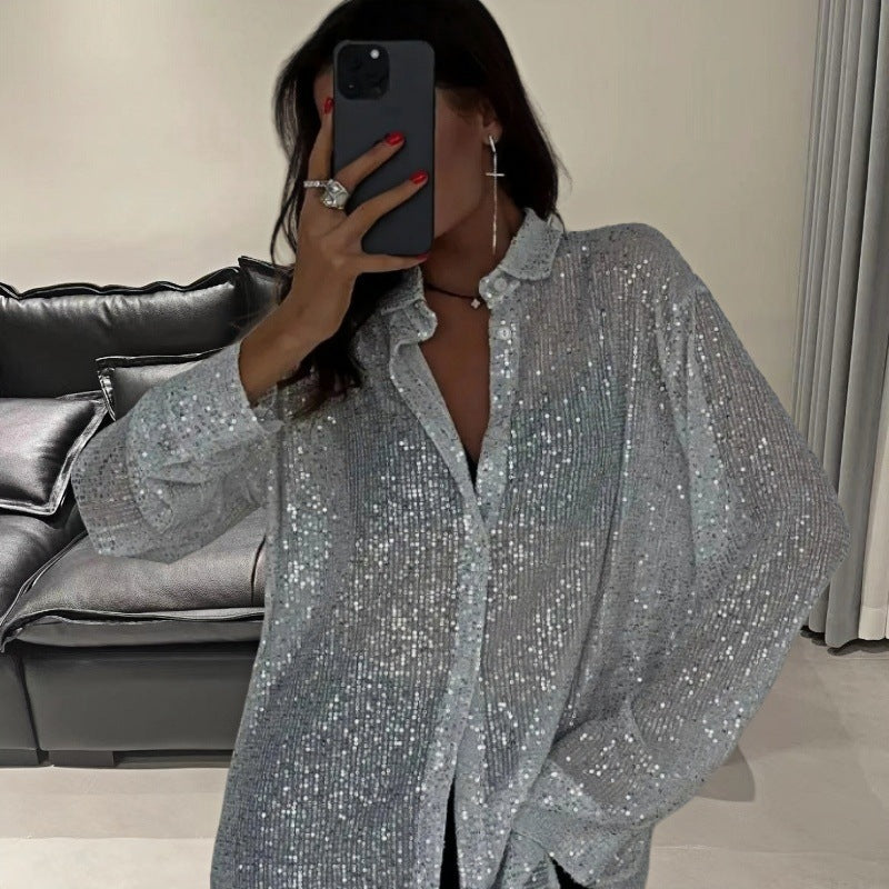 Damen Glitzerndes Oversized-Hemd mit Pailletten Heidi-Mode