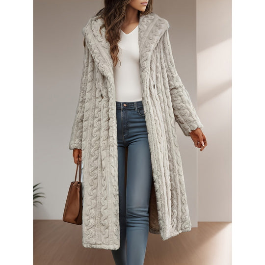 Damen Strickmantel mit Oversized-Kragen und originellen Zopfmuster Heidi-Mode