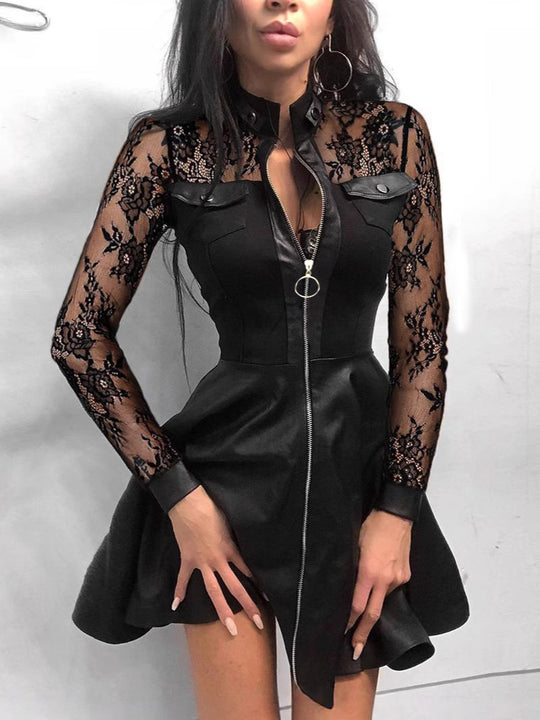 Damen Elegantes Kleid mit Spitzenärmeln und tailliertem Schnitt Heidi-Mode