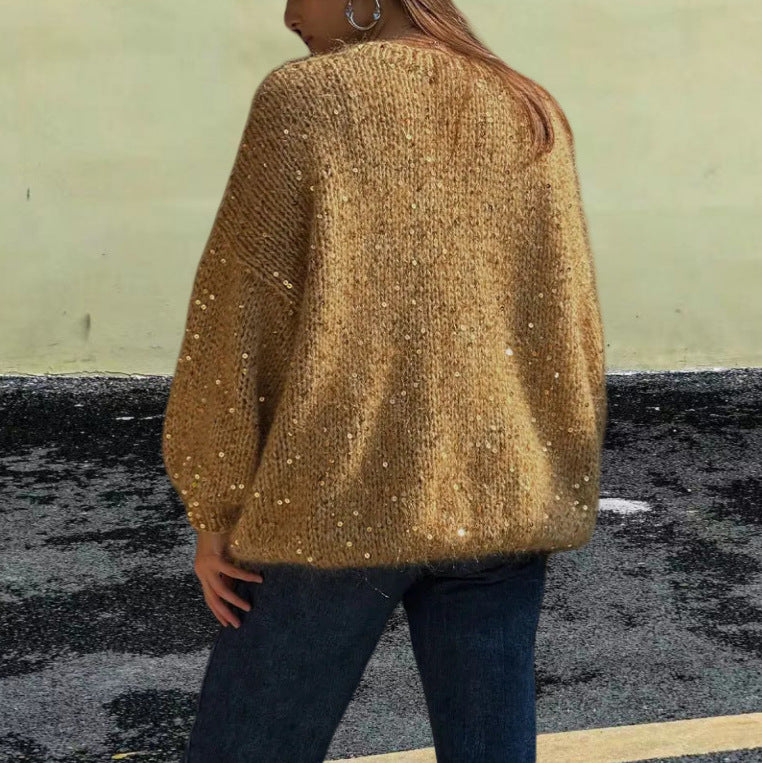 Damen Glitzernder Strickpullover mit weitem Schnitt und eleganten Akzenten Heidi-Mode