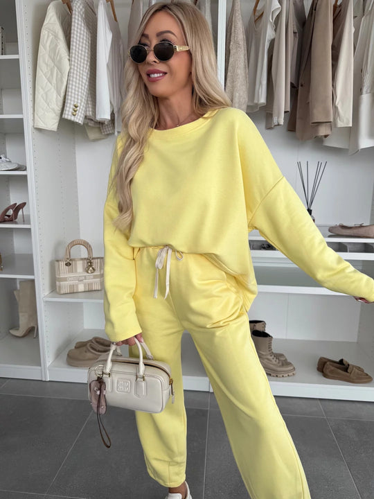 Damen elegantes Freizeit-Lounge-Set aus weicher Baumwolle mit Gummizug Heidi-Mode