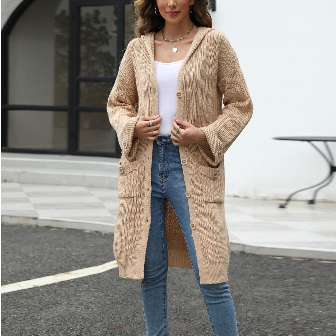 Damen Grobstrick-CARDIGAN mit praktischen Knopfdetails und weiten Ärmeln Heidi-Mode