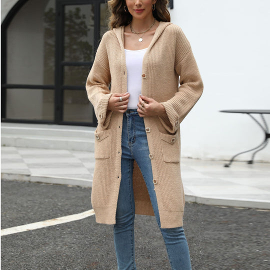 Damen Grobstrick-CARDIGAN mit praktischen Knopfdetails und weiten Ärmeln Heidi-Mode