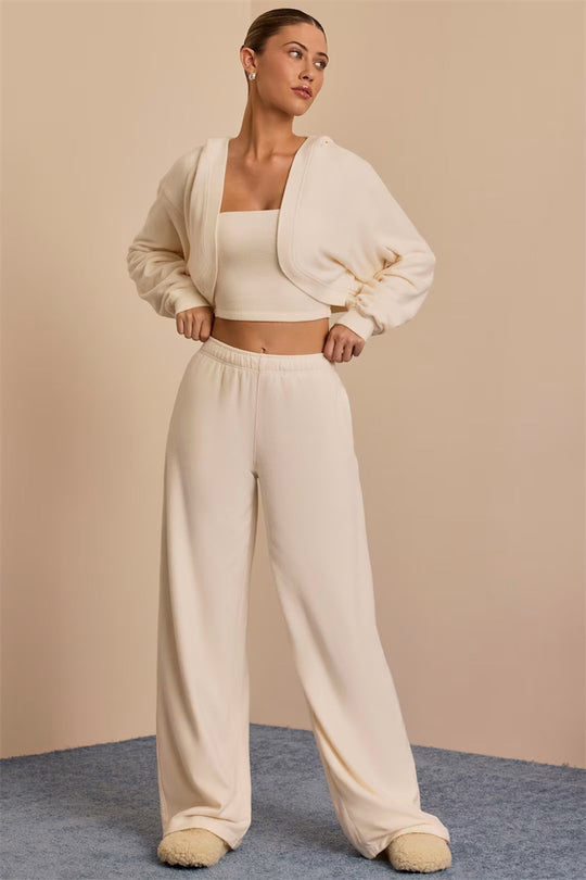 Damen Loungewear Ensemble mit weitem Schnitt und cropped Oberteil Heidi-Mode