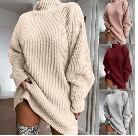 Damen Großer Strickpullover mit hohem Kragen und weiten Ärmel Heidi-Mode