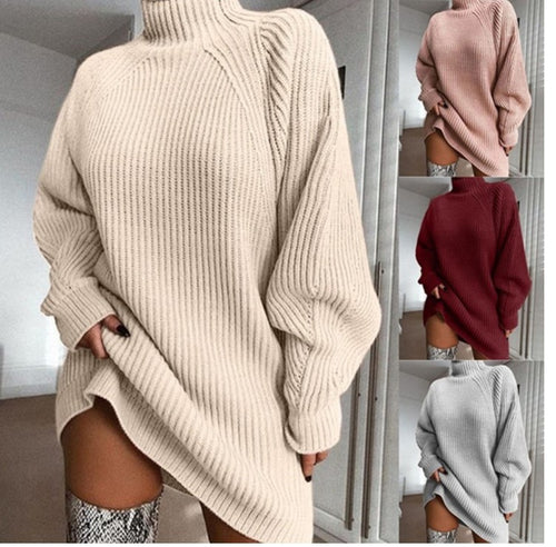 Damen Großer Strickpullover mit hohem Kragen und weiten Ärmel Heidi-Mode