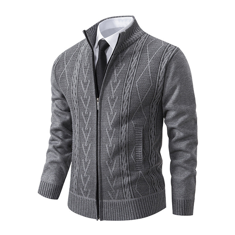Herren Strickjacke mit strukturiertem Zipper und ausgefallenem Aran-Muster Heidi-Mode