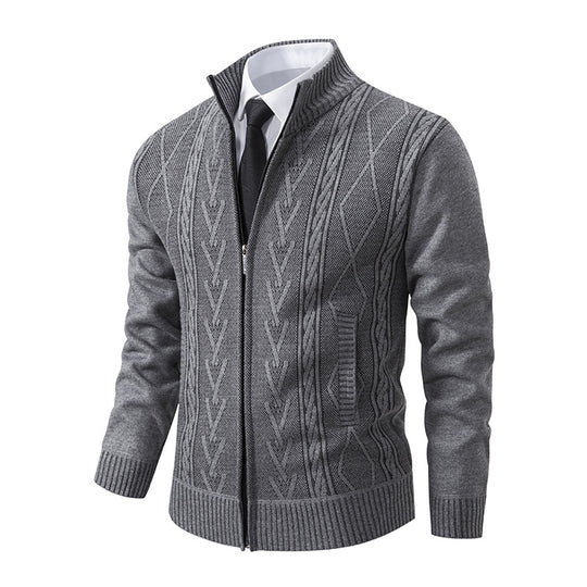 Herren Strickjacke mit strukturiertem Zipper und ausgefallenem Aran-Muster Heidi-Mode
