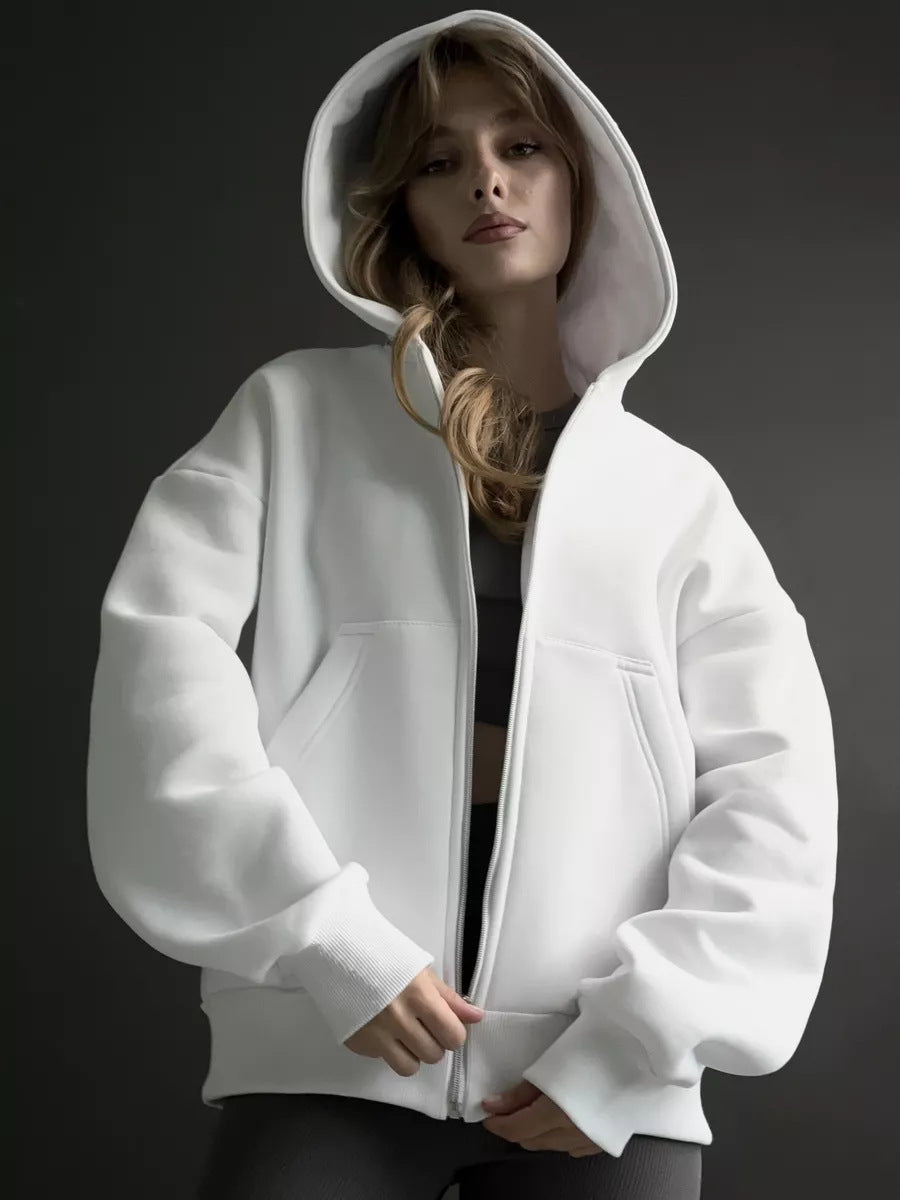 Damen lässiger Kapuzensweat mit übergroßem Schnitt und praktischem Reißverschluss Heidi-Mode