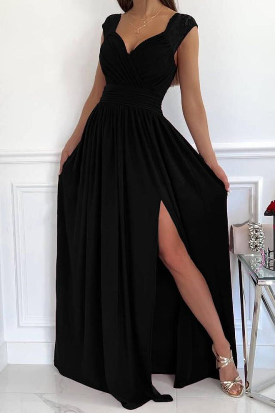 Heidi-Mode | Damen Abendkleid mit elegantem V-Ausschnitt und Rüschendetails