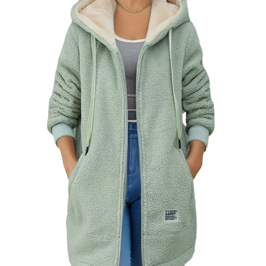 Damen Lässige Teddyjacke mit Kapuze und praktischen Taschen Heidi-Mode