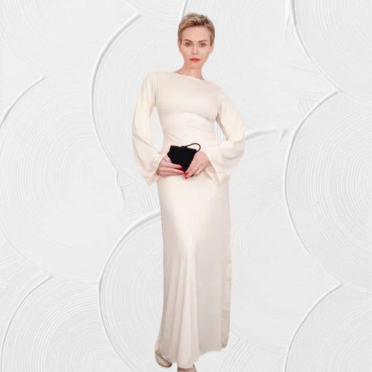 Damen Maxikleid mit elegantem V-Ausschnitt und weit schwingenden Ärmeln Heidi-Mode