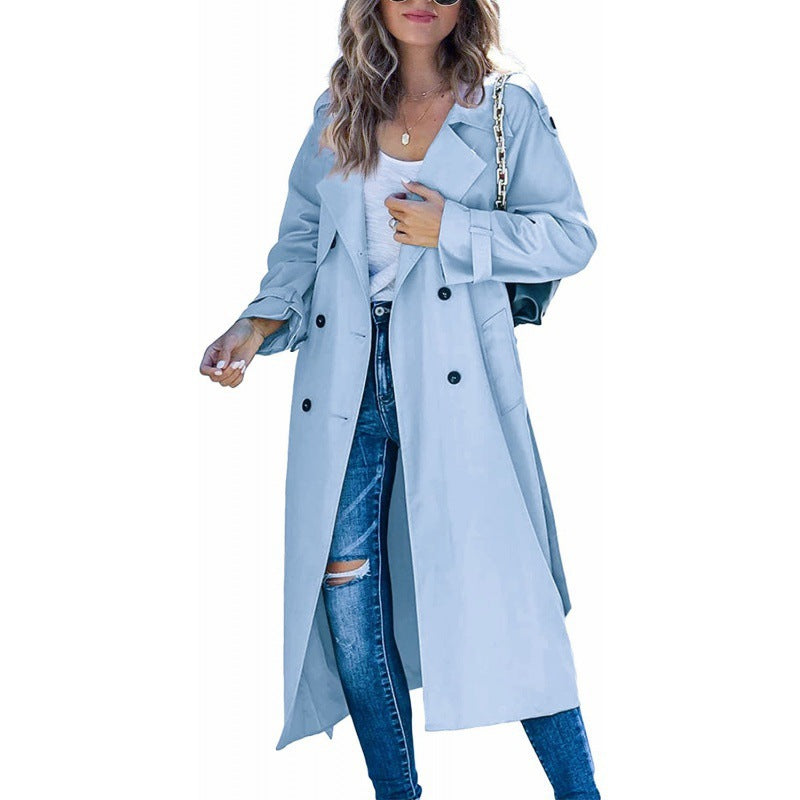 Damen eleganter Trenchcoat mit doppelt Reihe Knopfverschluss und Taillengürtel Heidi-Mode