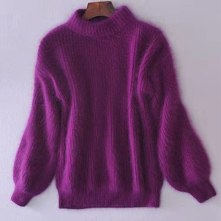 Damen Flauscher Rollkragenpullover mit Puffärmeln und strukturiertem Design Heidi-Mode