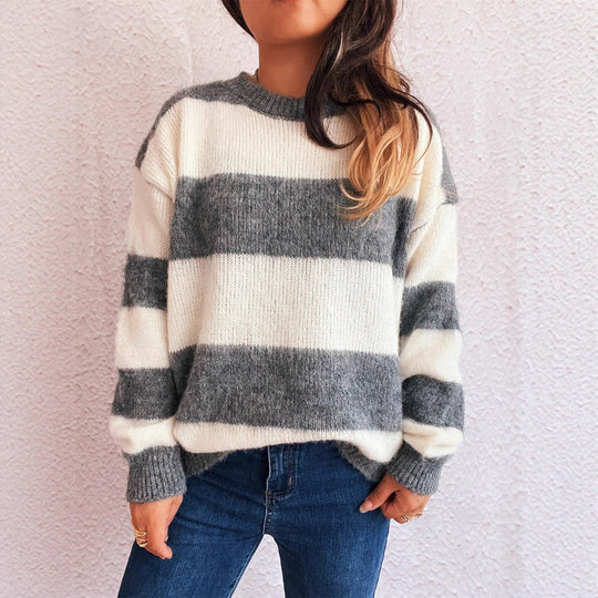 Damen lässiger Streifenpullover im Oversized-Schnitt Heidi-Mode