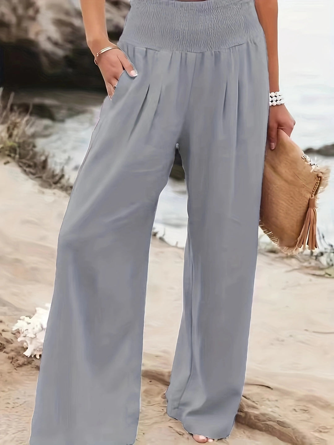 Damen weite Sommerhose mit elastischem Bund und elegantem Faltenwurf Heidi-Mode