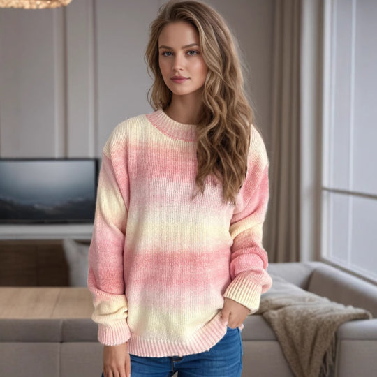 Damen lässiger Pullover mit sanften Farbverlauf und Rundhalsausschnitt Heidi-Mode