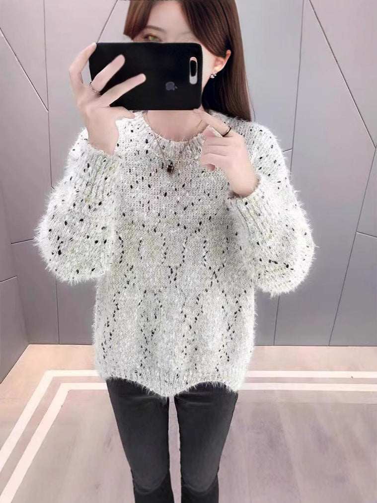 Damen Flauschiger Pulli mit einzigartigem Strukturdesign und funkelnden Akzenten Heidi-Mode